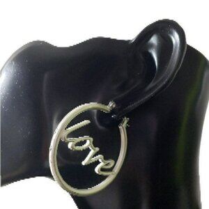 Womens Matte Silver LOVE Letter Hoop Circle Latch Earrings Casual Party Jewelry